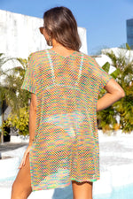 Angel Wings Slit Openwork V-Neck Short Sleeve Cover Up - Ladyez
