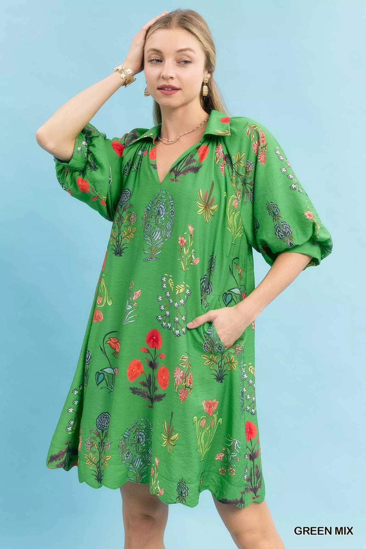 Umgee Floral Encyclopedia Print Mini Dress