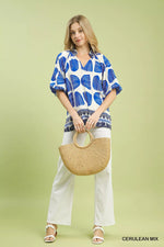 Umgee Shell Block Border Print Puff Sleeve Blouse