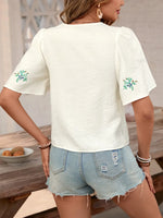 Embroidered V-Neck Short Sleeve Shirt