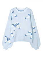Bow Round Neck Dropped Shoulder Sweater