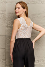 Perfee Lace Detail Plunge Neck Sleeveless Bodysuit - Ladyez