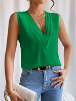 V-Neck Pleated Sleeveless Cami Tank Top - Ladyez