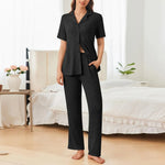 Button Down Long Sleeve Top and Pants Lounge Set - Ladyez