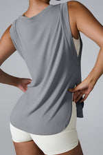 Slit Round Neck Active Tank - Ladyez