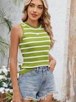 Striped Round Neck Tank - Ladyez