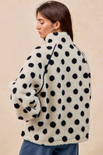 BiBi Polka Dot Sherpa Half Zip Up Top with Side Pocket