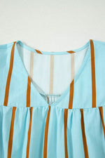 Stripe Ricrac Trim Double Ruffled Short Sleeve V Neck Blouse
