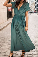 Surplice Tie Waist Short Sleeve Dress - Ladyez