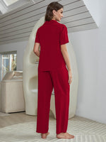 Short Sleeve Shirt, Bralette, and Pants Lounge Set - Ladyez