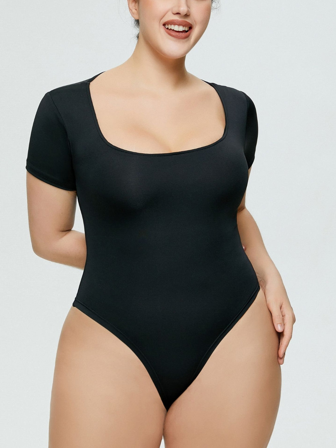 Full Size Square Neck Short Sleeve Bodysuit - Ladyez