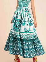 Smocked Printed Wide Strap Dress