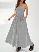 Striped Strapless Casual Maxi Dress