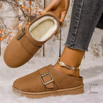 Buckle Decor Plush Lined Warm Slippers