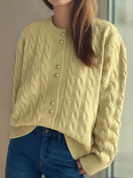 Cable-Knit Round Neck Long Sleeve Cardigan