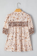 Boho Floral Print Half Placket Short Sleeve Loose Blouse