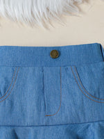 Children's Cami & Star Print Mesh Top & Ruffle Denim Skirt Set