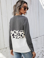 Shiny Leopard Color Block V-Neck Twisted Tee