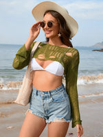 Distressed Boat Neck Long Sleeve Cover Up - Ladyez