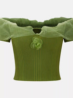 Ribbed Knit Off-Shoulder Ruffle Trim Top