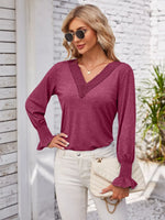 Smocked V-Neck Long Sleeve Blouse