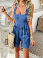 Devine Flower Wide Strap Overalls with Pockets - Ladyez