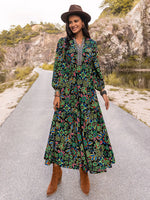 Printed Notched Neck Maxi Dress - Ladyez