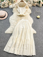 Smocked Crop Top and Hollow-Out Skirt Set