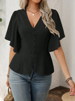 V-Neck Flutter Sleeve Blouse