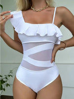 Asymmetrical Ruffled One-Piece Swimwear - Ladyez