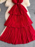 Pleated Layered Spaghetti Strap Midi Dress