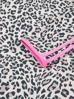 Leopard Print Contrast V Neck Varsity Stripe Detail Long Sleeve Top