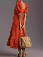Textured Sweetheart Neck Short Sleeve Dress
