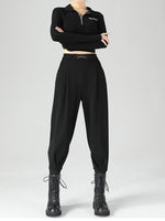 High-Waisted Buckle Detail Tapered Pants