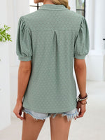 Eyelet Johnny Collar Puff Sleeve Top
