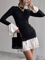 Ruffle Hem Long Sleeve Mini Dress