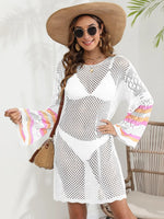 Openwork Contrast Long Sleeve Cover-Up - Ladyez