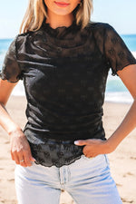 Sheer Mesh Short Sleeve Top - Ladyez