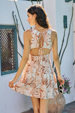 SO ME Shell Print Smocked Fit And Flare Mini Lined Dress
