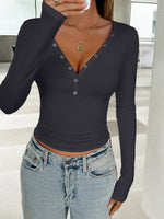Devine V-Neck Long Sleeve T-Shirt - Ladyez