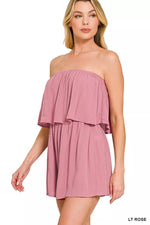 Zenana Woven Crinkle Strapless Rompers