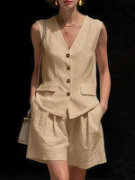 Full Size Sleeveless Vest and Shorts Set Plus Size