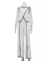 Contrast Trim Sleeveless Top and Wide-Leg Pants Set
