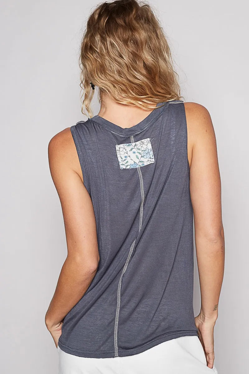 POL Floral Detail Pocket Patch Tank Top - Ladyez