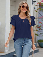 Round Neck Ruffled Layered Sleeve Blouse - Ladyez