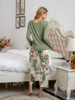 Round Neck Top and Printed Pants Lounge Set - Ladyez
