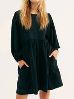 Relaxed Textured Babydoll Mini Dress with Back Keyhole Detail