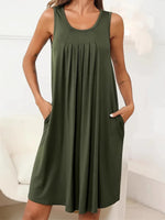 Flowy Pleated Tank Dress with Pockets - Ladyez