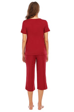 V-Neck Short Sleeve Top and Pants Lounge Set - Ladyez