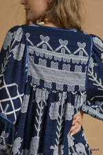 Umgee Tribal Print Dress with Tie Neck